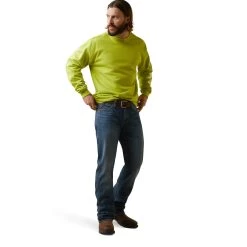 Ariat Men's FR Roughneck Skull Logo Bright Lime Work Shirt 10043590 -ARIAT Cowboy Gear S23 MNS WORK 10043590 full