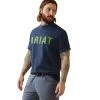 Ariat® Men's Rebar Cotton Strong™ Navy Heather & Lime T-Shirt 10043607 -ARIAT Cowboy Gear S23 MNS WORK 10043607 front