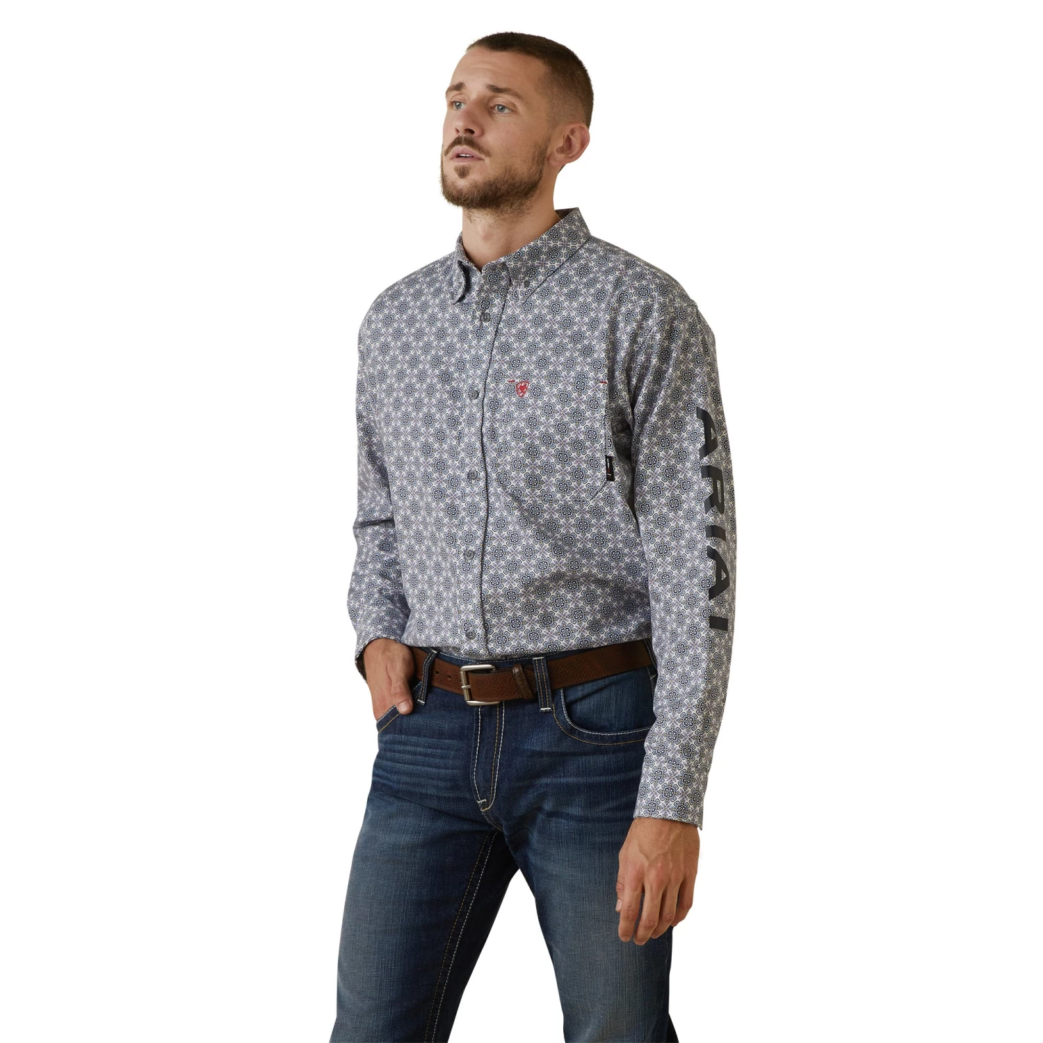 Ariat® Men's FR Amato Logo Stretch Lavender Work Shirt 10043750 3 Ariat® Men's FR Amato Logo Stretch Lavender Work Shirt 10043750