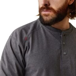 Ariat® Men's FR Air Refinery Row Graphic Henley Charcoal Top 10043775 -ARIAT Cowboy Gear S23 MNS WORK 10043775 detail02