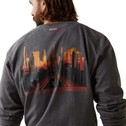 Ariat® Men's FR Air Refinery Row Graphic Henley Charcoal Top 10043775 -ARIAT Cowboy Gear S23 MNS WORK 10043775 detail03