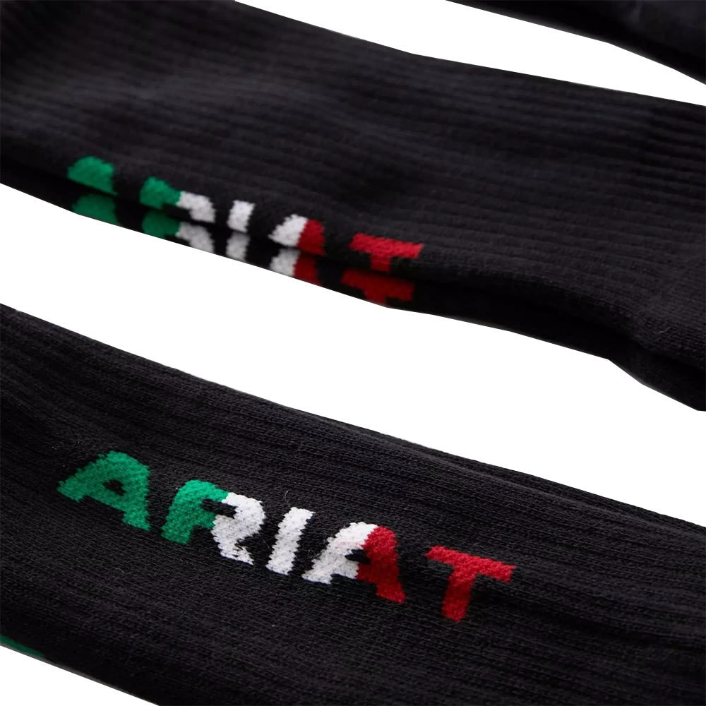 Ariat Premium 3 PK Mexico Black Crew Socks AR2239-003 4 Ariat Premium 3 PK Mexico Black Crew Socks AR2239-003 - Image 2